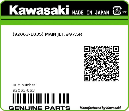 Product image: Kawasaki - 92063-063 - (92063-1035) MAIN JET,#97.5R 