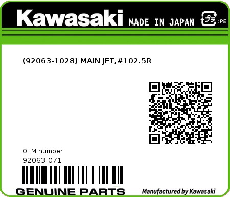 Product image: Kawasaki - 92063-071 - (92063-1028) MAIN JET,#102.5R  0
