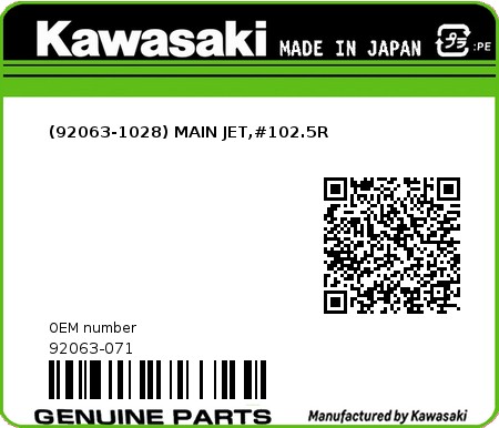 Product image: Kawasaki - 92063-071 - (92063-1028) MAIN JET,#102.5R 