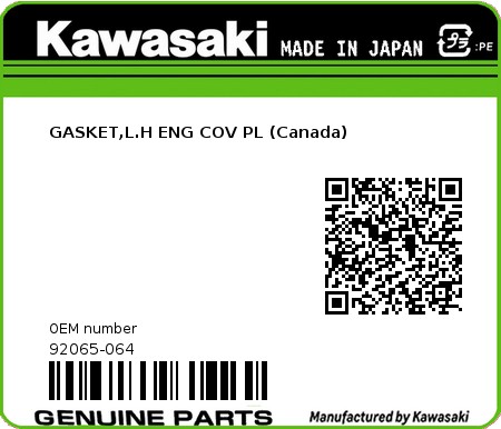 Product image: Kawasaki - 92065-064 - GASKET,L.H ENG COV PL (Canada)  0