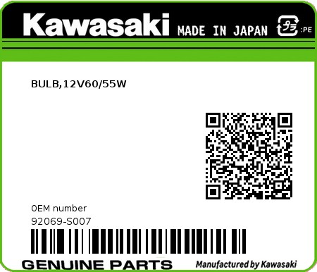 Product image: Kawasaki - 92069-S007 - BULB,12V60/55W  0