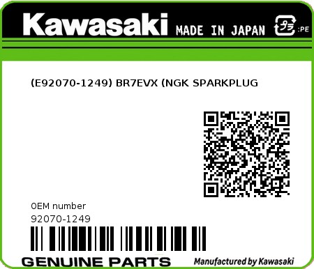 Product image: Kawasaki - 92070-1249 - (E92070-1249) BR7EVX (NGK SPARKPLUG 