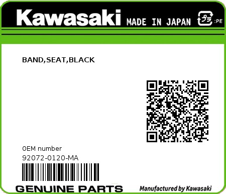 Product image: Kawasaki - 92072-0120-MA - BAND,SEAT,BLACK  0