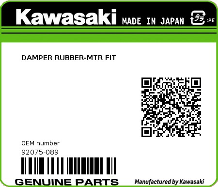 Product image: Kawasaki - 92075-089 - DAMPER RUBBER-MTR FIT 