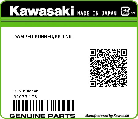 Product image: Kawasaki - 92075-173 - DAMPER RUBBER,RR TNK  0