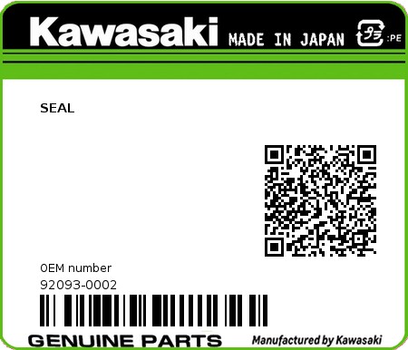 Product image: Kawasaki - 92093-0002 - SEAL  0
