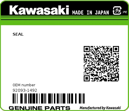 Product image: Kawasaki - 92093-1492 - SEAL  0