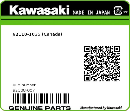Product image: Kawasaki - 92108-007 - 92110-1035 (Canada)  0