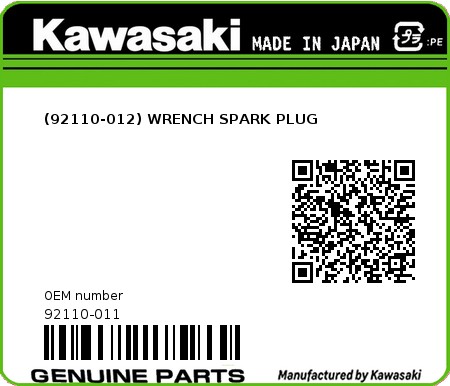 Product image: Kawasaki - 92110-011 - (92110-012) WRENCH SPARK PLUG  0
