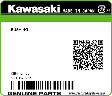 Product image: Kawasaki - 92139-0285 - BUSHING  0
