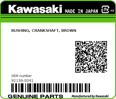 Product image: Kawasaki - 92139-S041 - BUSHING, CRANKSHAFT, BROWN 