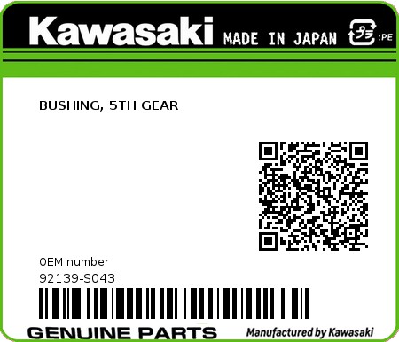 Product image: Kawasaki - 92139-S043 - BUSHING, 5TH GEAR  0