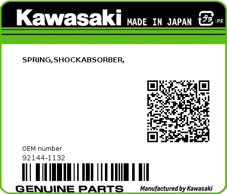 Product image: Kawasaki - 92144-1132 - SPRING,SHOCKABSORBER, 