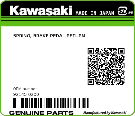 Product image: Kawasaki - 92145-0200 - SPRING, BRAKE PEDAL RETURN  0