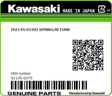 Product image: Kawasaki - 92145-S070 - (92145-S190) SPRING,RETURN 