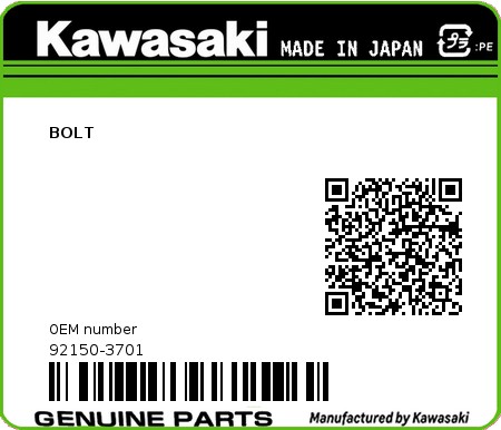 Product image: Kawasaki - 92150-3701 - BOLT 