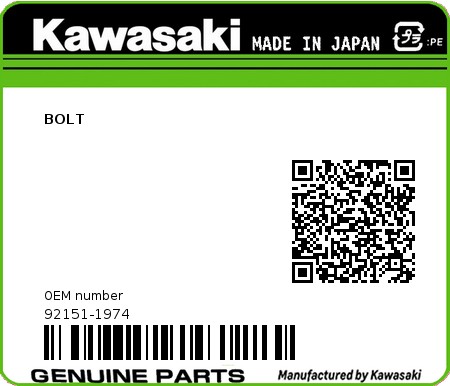 Product image: Kawasaki - 92151-1974 - BOLT  0