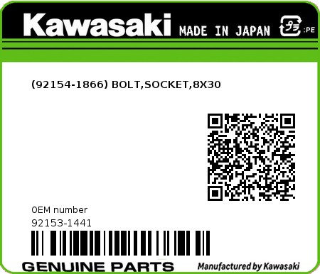 Product image: Kawasaki - 92153-1441 - (92154-1866) BOLT,SOCKET,8X30  0