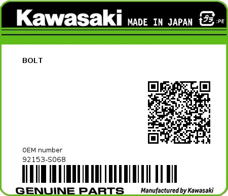 Product image: Kawasaki - 92153-S068 - BOLT 