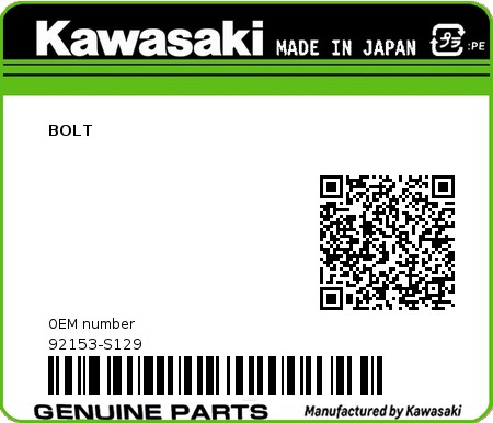 Product image: Kawasaki - 92153-S129 - BOLT  0