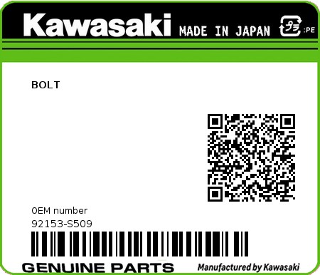 Product image: Kawasaki - 92153-S509 - BOLT  0