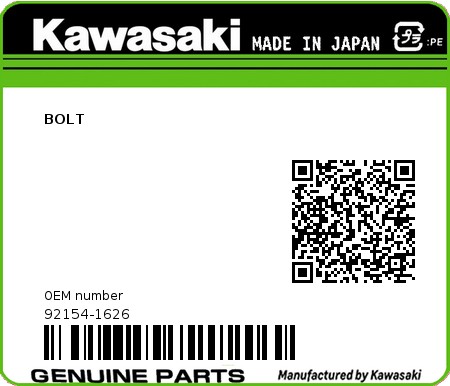 Product image: Kawasaki - 92154-1626 - BOLT  0