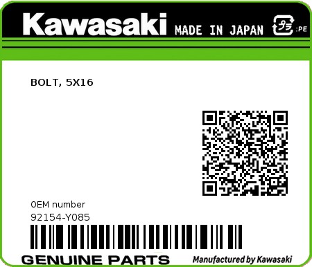 Product image: Kawasaki - 92154-Y085 - BOLT, 5X16  0