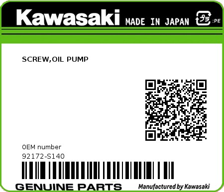 Product image: Kawasaki - 92172-S140 - SCREW,OIL PUMP 