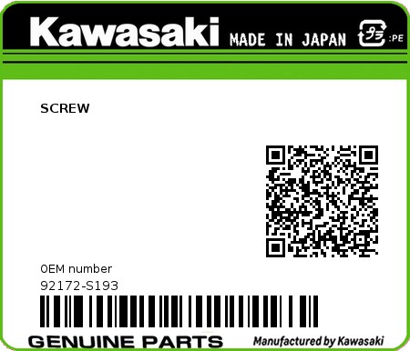 Product image: Kawasaki - 92172-S193 - SCREW  0