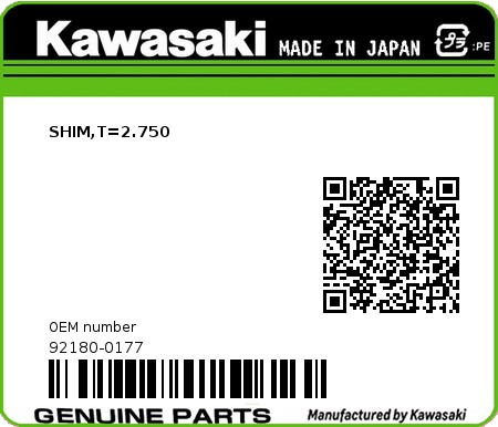 Product image: Kawasaki - 92180-0177 - SHIM,T=2.750  0