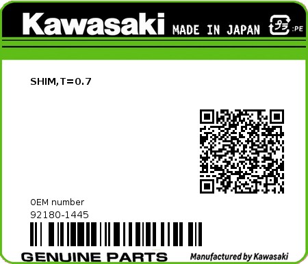 Product image: Kawasaki - 92180-1445 - SHIM,T=0.7  0