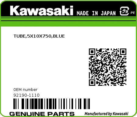 Product image: Kawasaki - 92190-1110 - TUBE,5X10X750,BLUE  0