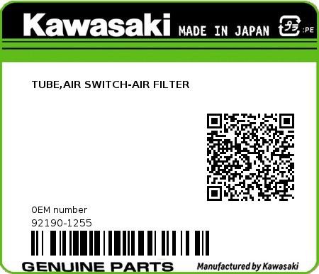 Product image: Kawasaki - 92190-1255 - TUBE,AIR SWITCH-AIR FILTER  0