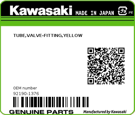 Product image: Kawasaki - 92190-1376 - TUBE,VALVE-FITTING,YELLOW 