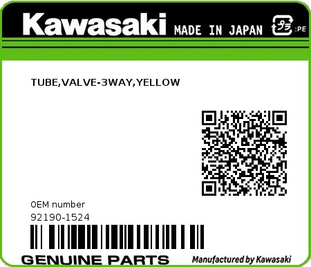 Product image: Kawasaki - 92190-1524 - TUBE,VALVE-3WAY,YELLOW 