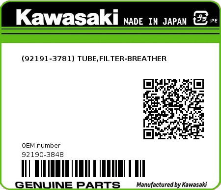 Product image: Kawasaki - 92190-3848 - (92191-3781) TUBE,FILTER-BREATHER  0