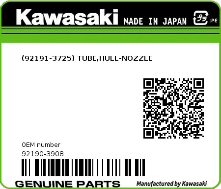 Product image: Kawasaki - 92190-3908 - (92191-3725) TUBE,HULL-NOZZLE  0