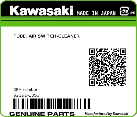 Product image: Kawasaki - 92191-1353 - TUBE, AIR SWITCH-CLEANER 