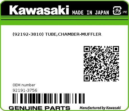 Product image: Kawasaki - 92191-3756 - (92192-3810) TUBE,CHAMBER-MUFFLER 