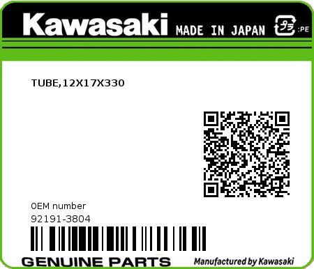 Product image: Kawasaki - 92191-3804 - TUBE,12X17X330  0