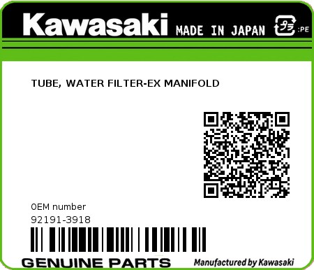 Product image: Kawasaki - 92191-3918 - TUBE, WATER FILTER-EX MANIFOLD  0