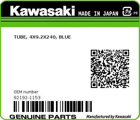 Product image: Kawasaki - 92192-1153 - TUBE, 4X9.2X240, BLUE  0