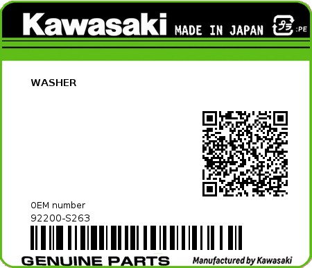 Product image: Kawasaki - 92200-S263 - WASHER 