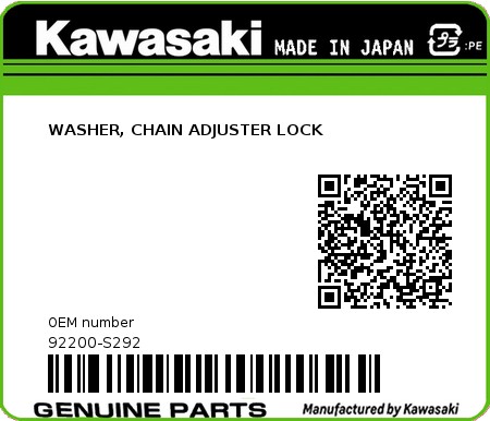 Product image: Kawasaki - 92200-S292 - WASHER, CHAIN ADJUSTER LOCK 