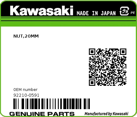 Product image: Kawasaki - 92210-0591 - NUT,20MM  0