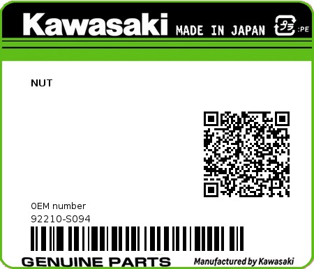 Product image: Kawasaki - 92210-S094 - NUT 