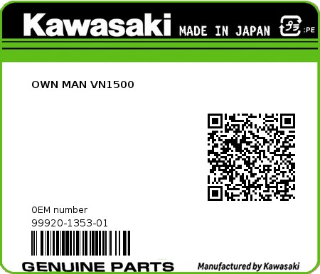 Product image: Kawasaki - 99920-1353-01 - OWN MAN VN1500 