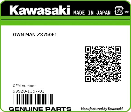Product image: Kawasaki - 99920-1357-01 - OWN MAN ZX750F1  0