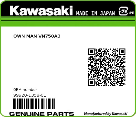 Product image: Kawasaki - 99920-1358-01 - OWN MAN VN750A3  0