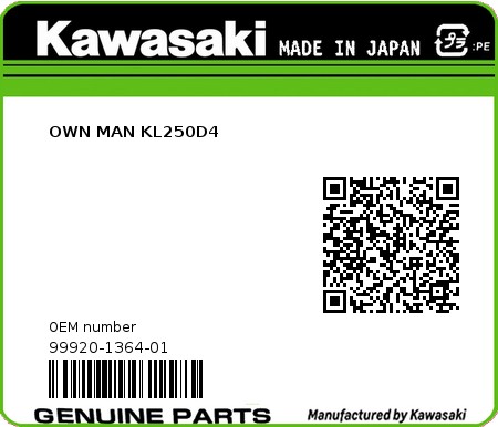 Product image: Kawasaki - 99920-1364-01 - OWN MAN KL250D4  0